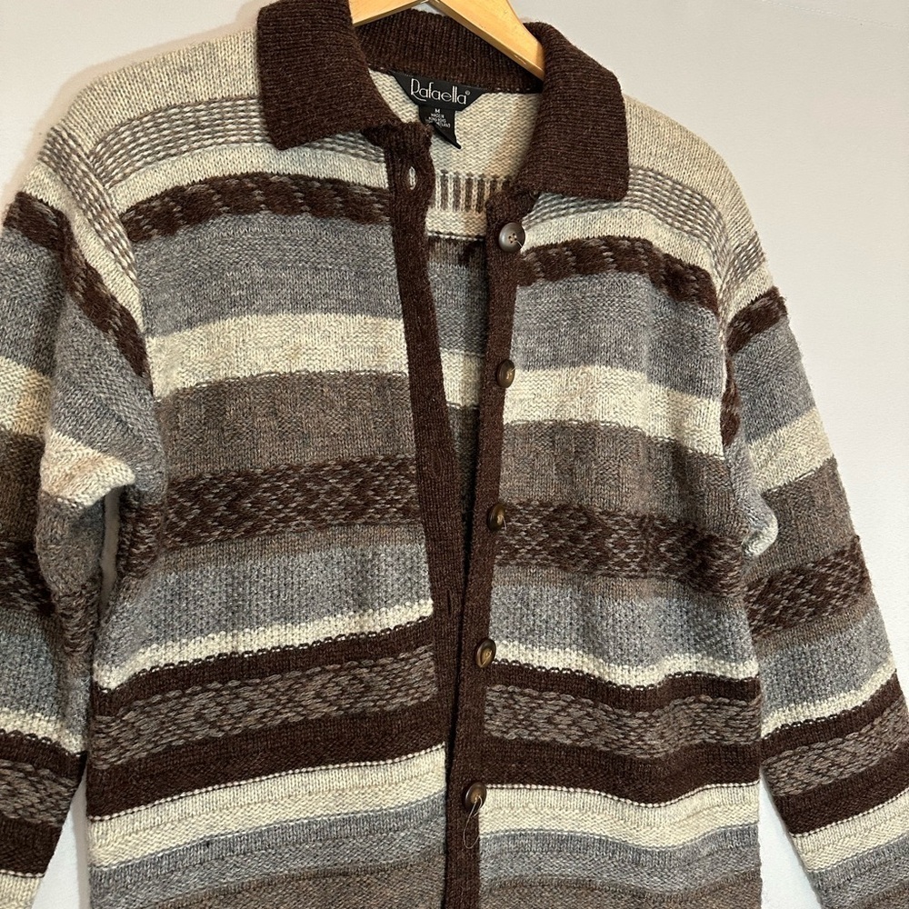 Rafaella Womens Size M 100% Shetland Wool Sweater Cardigan Knit Buttons Striped - Picture 5 of 11